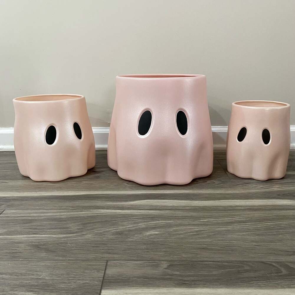 New Viral Set of 3 Pink Ghost Plastic Buckets / Planters Rare Color
